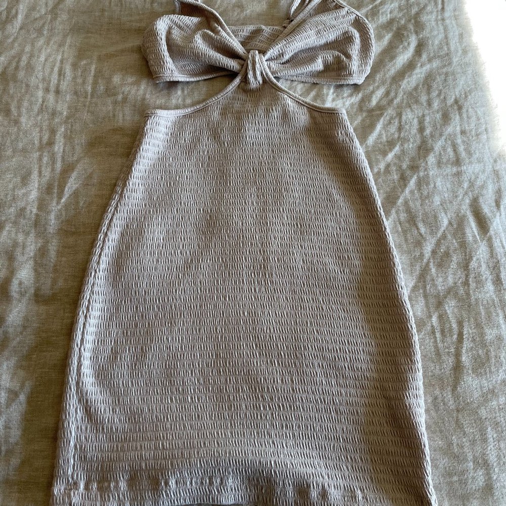Bobbi Rocco Ruched Tan Dress - Picture 2 of 3